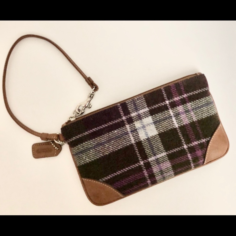 **Vintage** Coach Wool Plaid wristlet Original Box